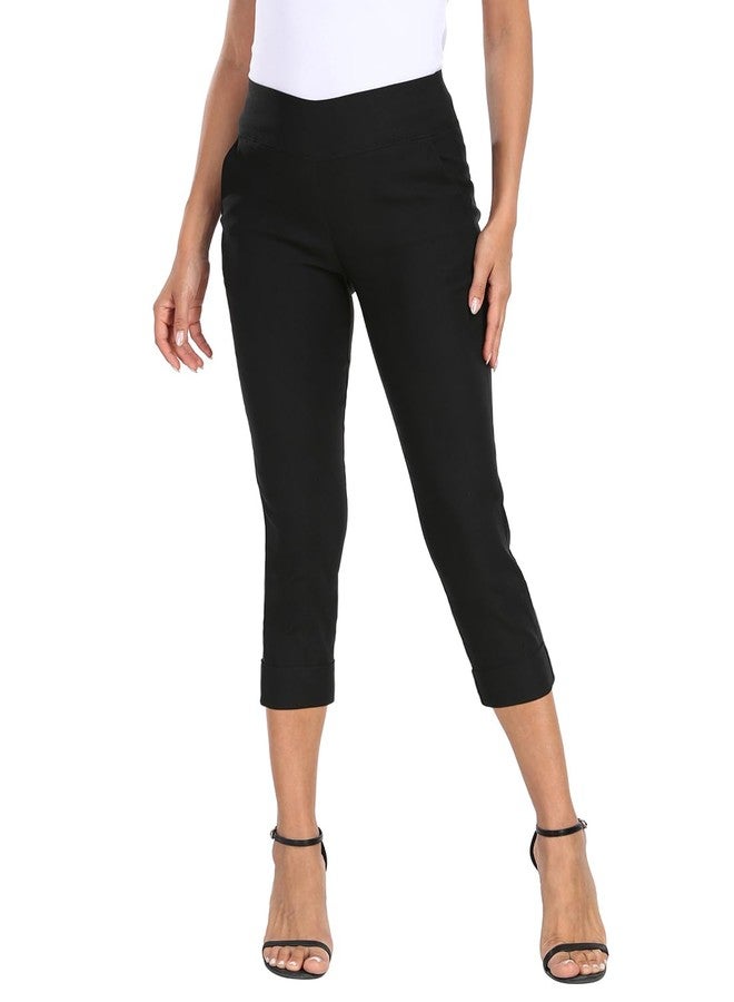 HDE Pull On Capri Pants for Women 21" Inseam Cropped Office Pants with Pockets Black - M - Image 5